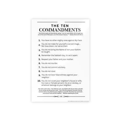 Ten Commandments Poster using the Name of יהוה your Elohim - Glossy Print (White Background Color)