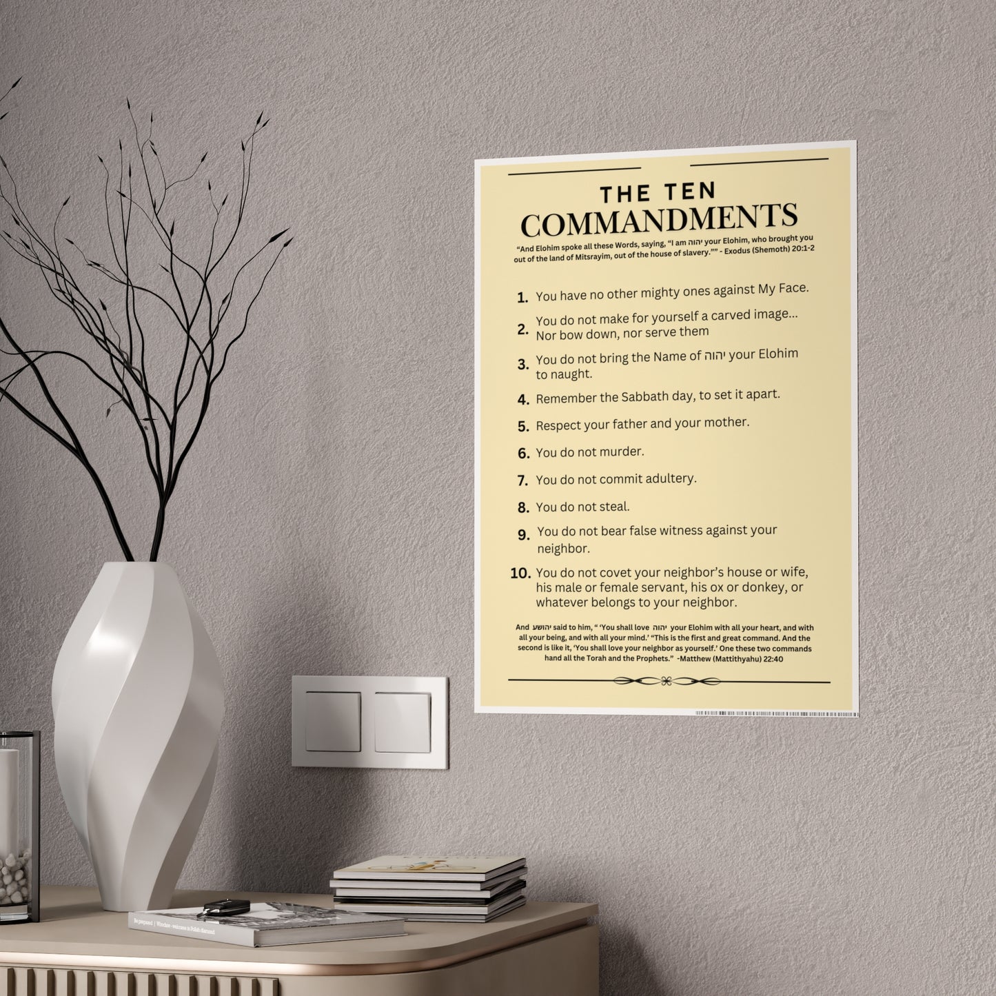 Ten Commandments Poster using the Name of יהוה your Elohim - Glossy Print (Natural Background Color)