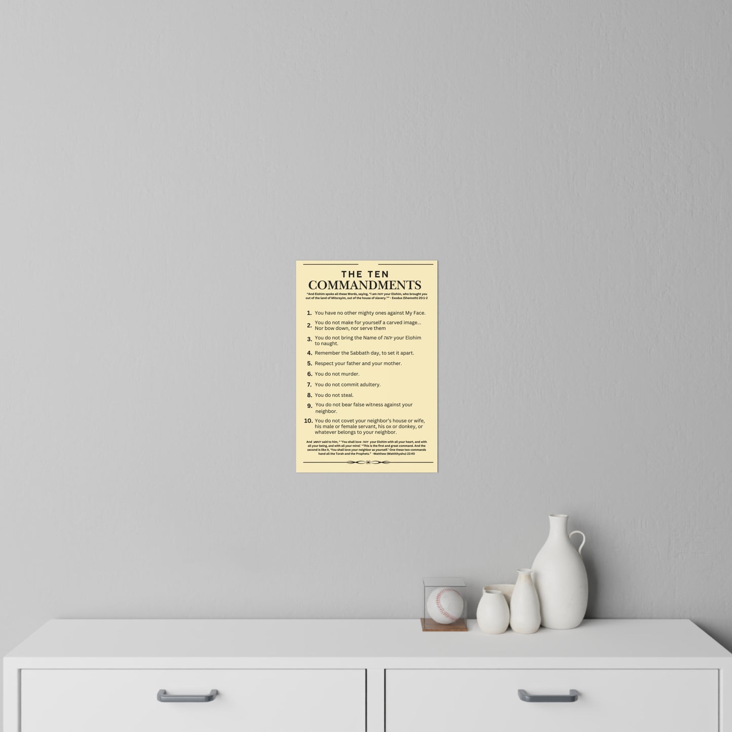 Ten Commandments using  the Name of יהוה your Elohim - Wall Decal - 12" x 18" (Natural Background Color)