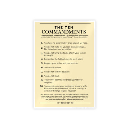 Ten Commandments Poster using the Name of יהוה your Elohim - Glossy Print (Natural Background Color)